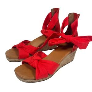 UGG Trina Wedge Wedge Sandals Coquette Coastal Preppy Red Espadrilles Bow Sz 8